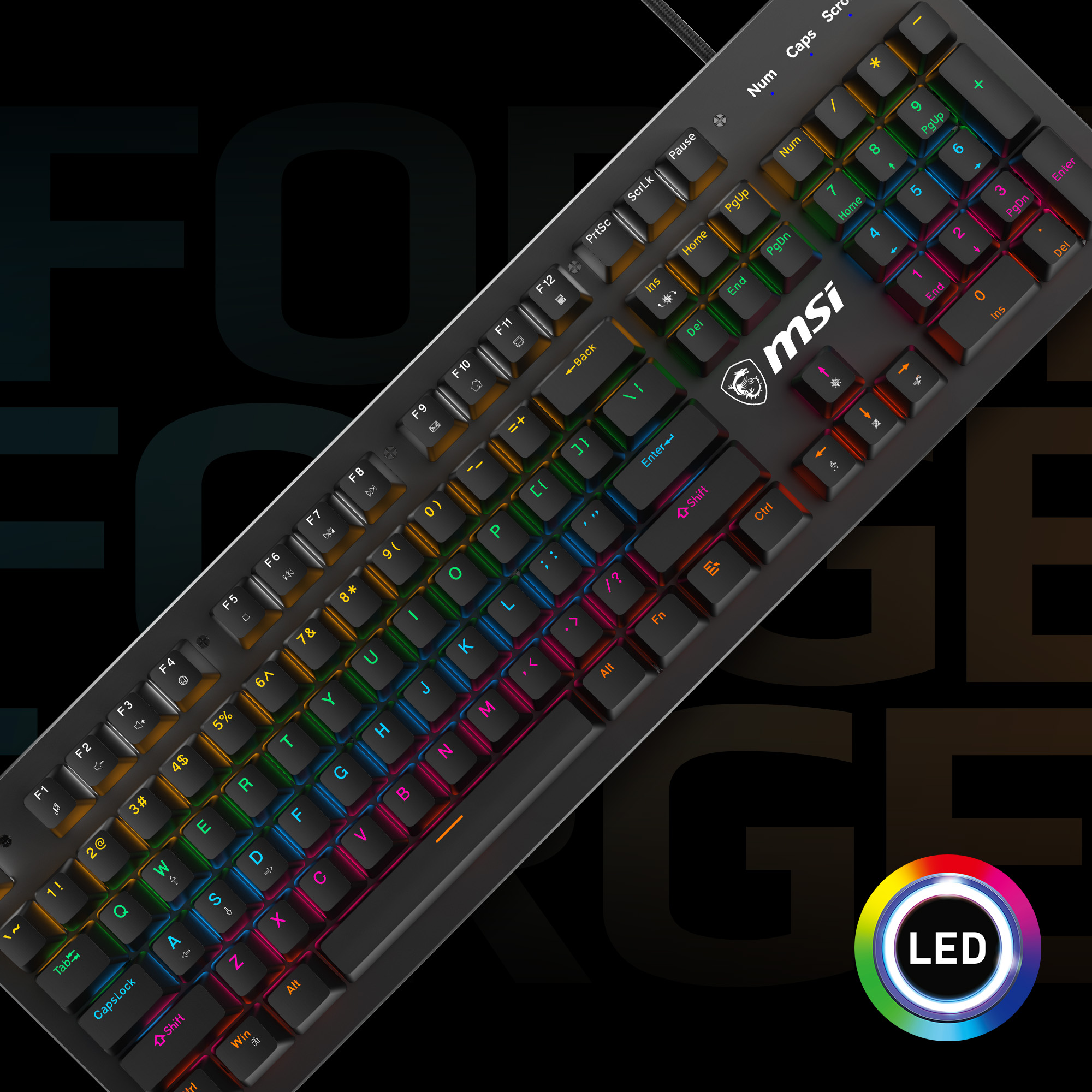 MSI FORGE GK300 Gaming Keyboard, Clicky Blue Mechanical Switches, 9